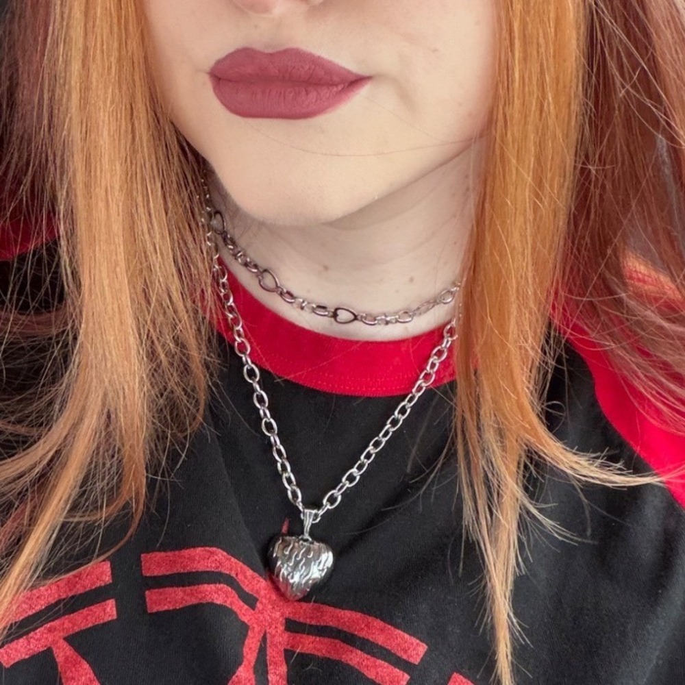 Lesser Of 2 EVILS 14" Heart Link Choker Necklace Stainless Steel